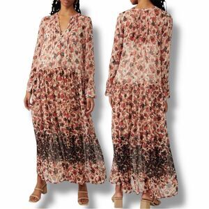 Free People Women’s See It Through Neutral Floral Maxi Dress in the Size Large